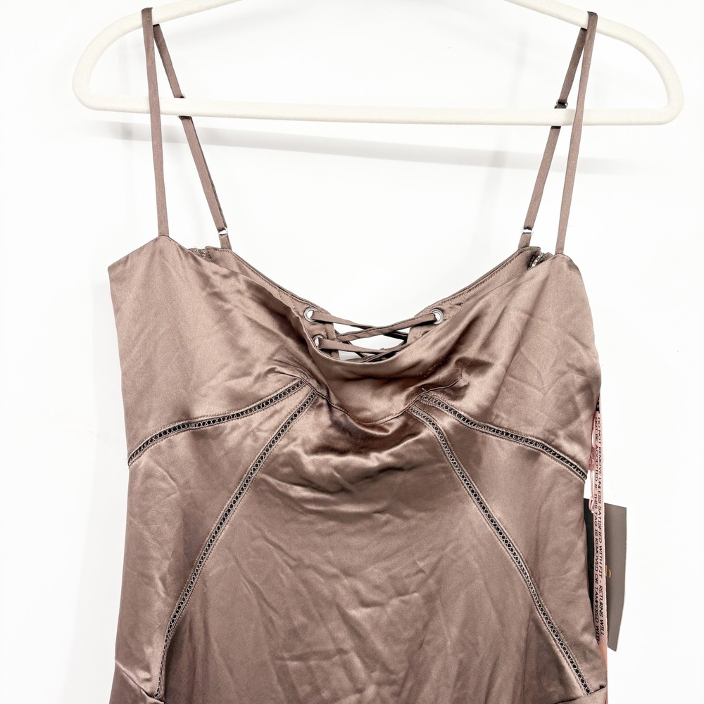 NWT House of CB Womens Anabella Smoke Pebble Grey Satin Corset Maxi Dress Size M - Picture 7 of 8